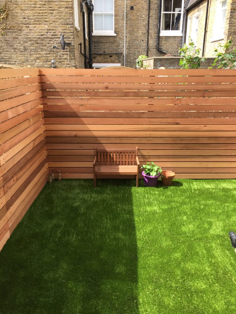 Wooden panelling in finished garden
